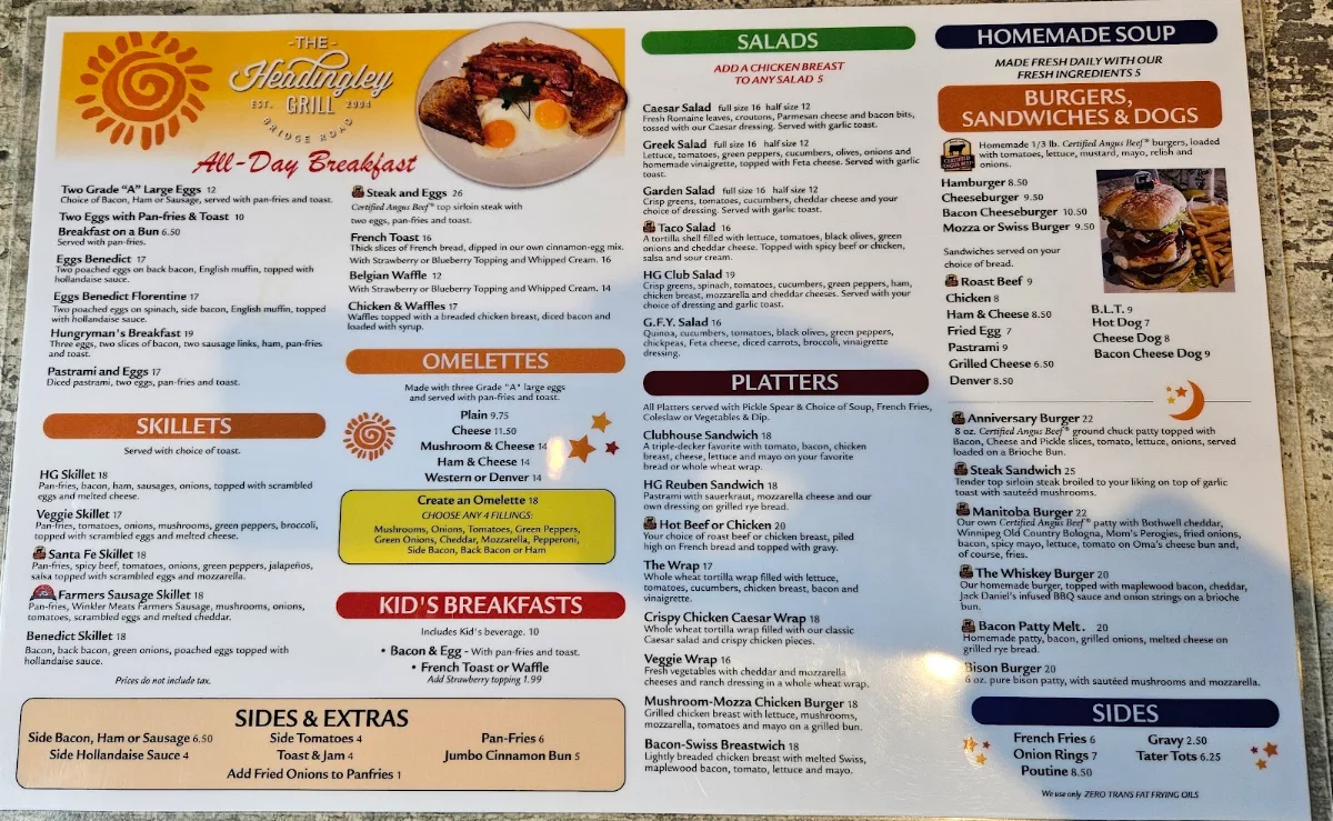 Menu, Headingley Grill Restaurant and Catering