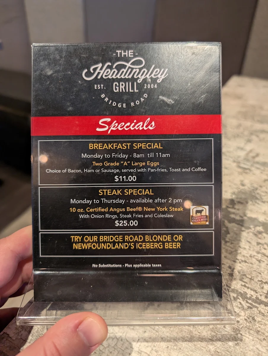 Menu, Headingley Grill Restaurant and Catering