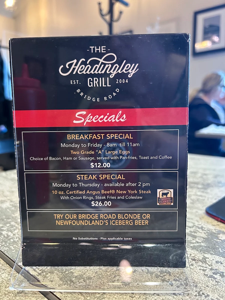 Menu, Headingley Grill Restaurant and Catering