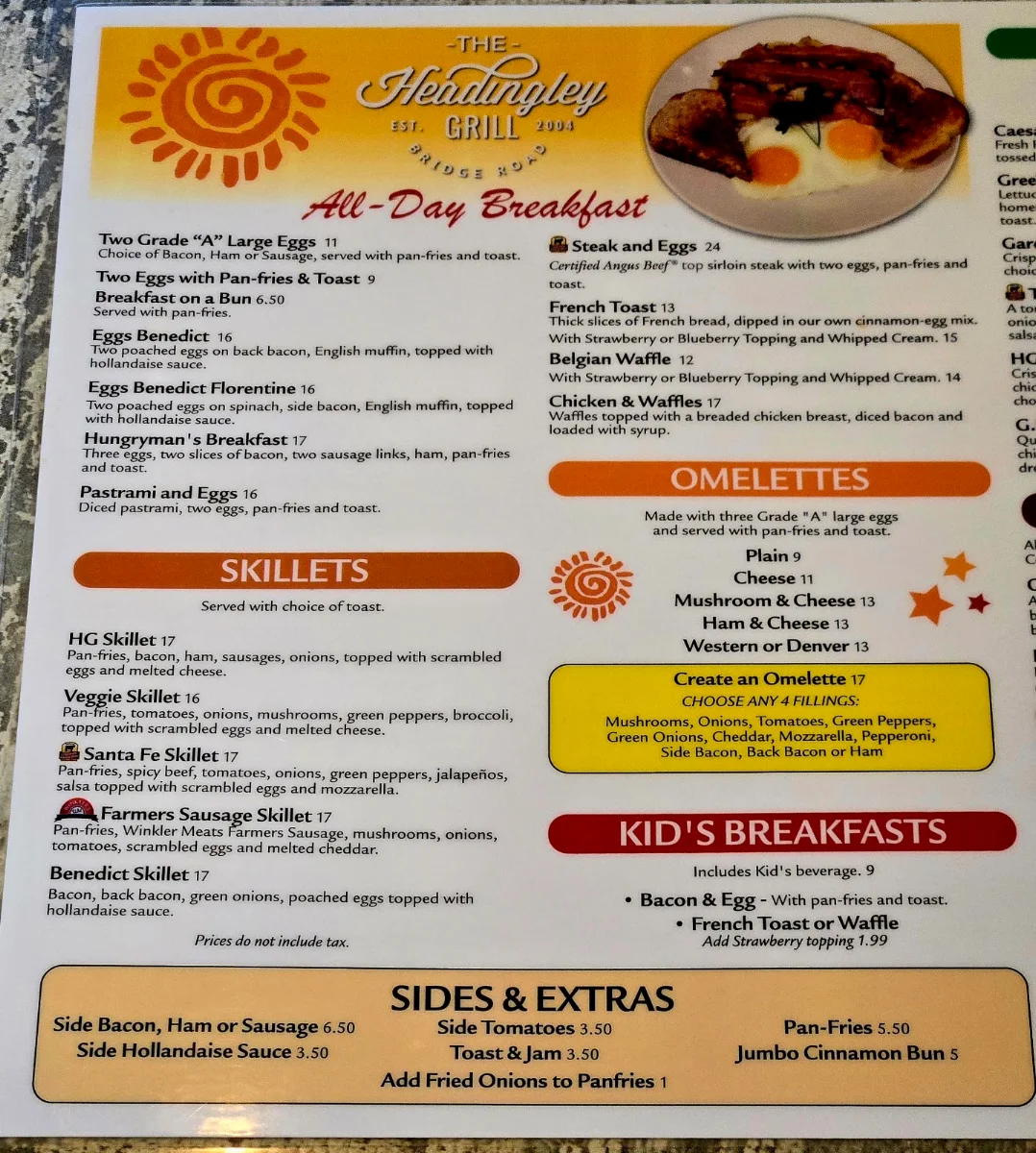 Menu, Headingley Grill Restaurant and Catering