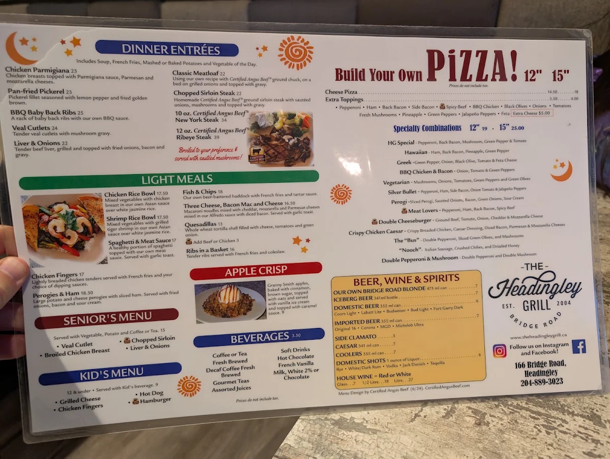 Menu, Headingley Grill Restaurant and Catering