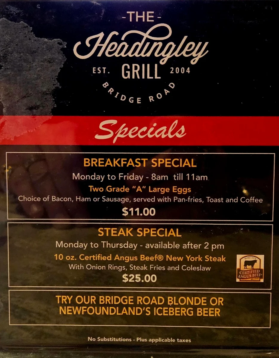 Menu, Headingley Grill Restaurant and Catering