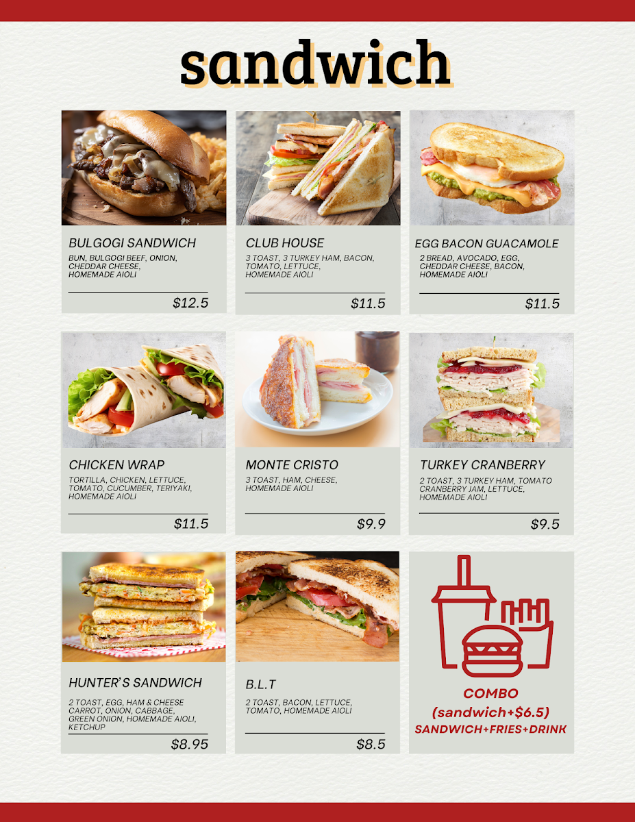 Menu, Hunters Country Kitchen