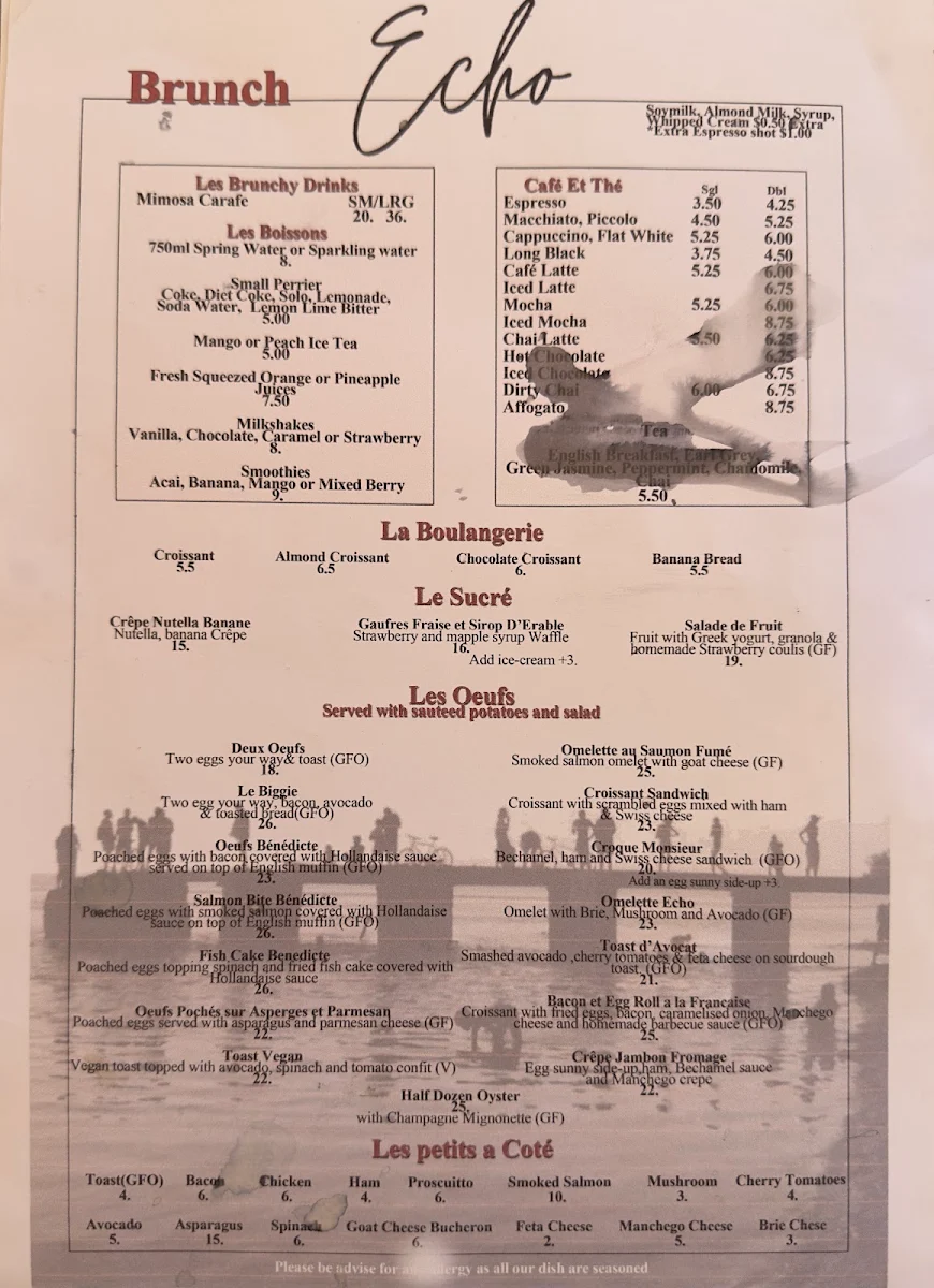 Menu, Echo on the Marina Roseville