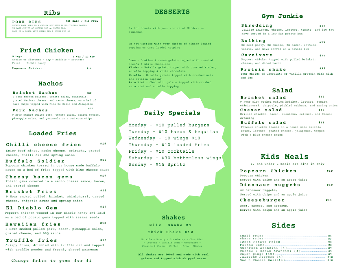 Menu, Burgerchino