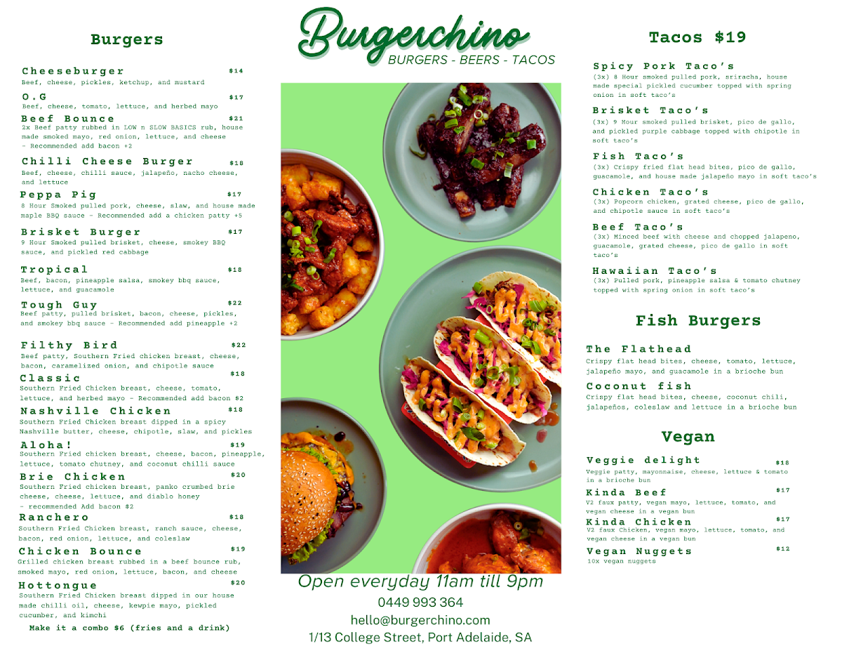 Menu, Burgerchino
