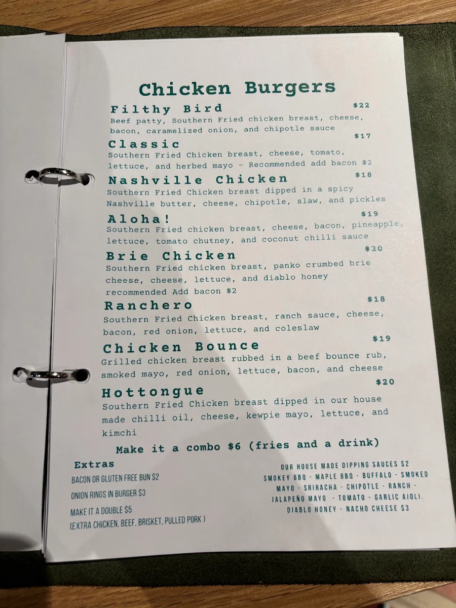 Menu, Burgerchino