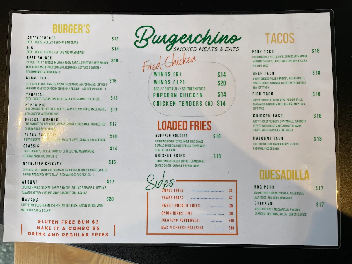 Menu, Burgerchino