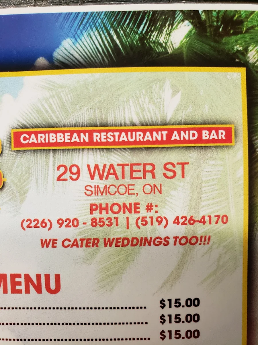 Menu, Sagi Caribbean Restaurant & Bar