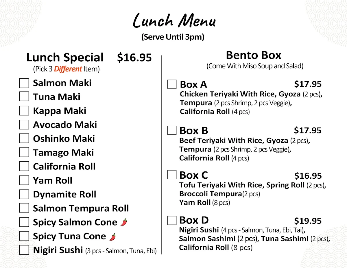 Menu, Miku Sushi