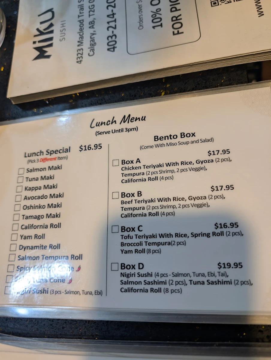 Menu, Miku Sushi