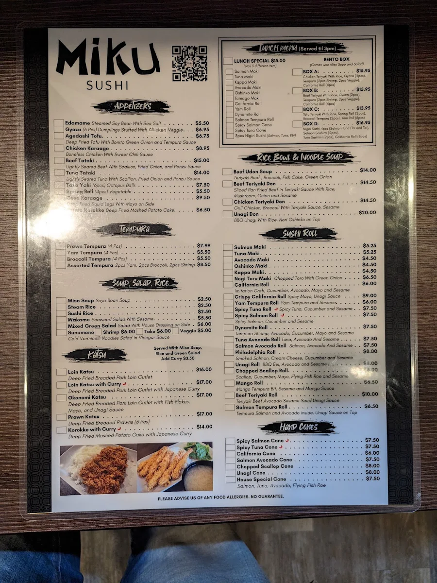 Menu, Miku Sushi