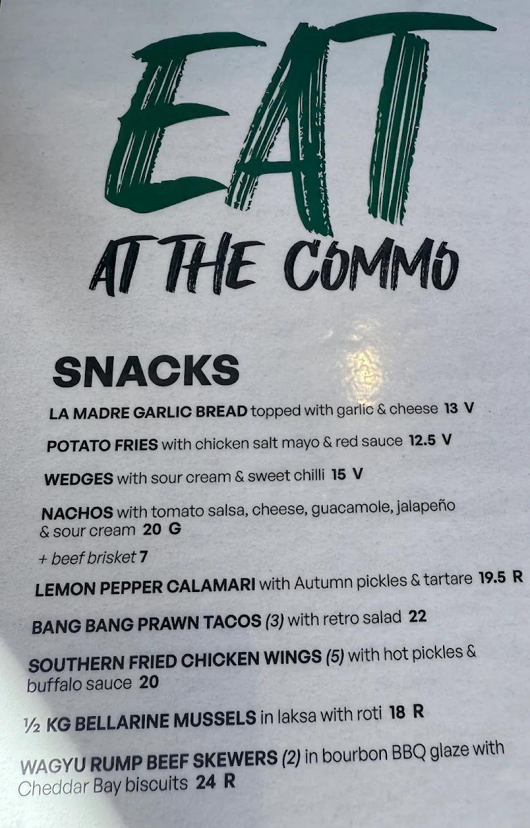 Menu, The Commo (Commun Na Feinne) Hotel