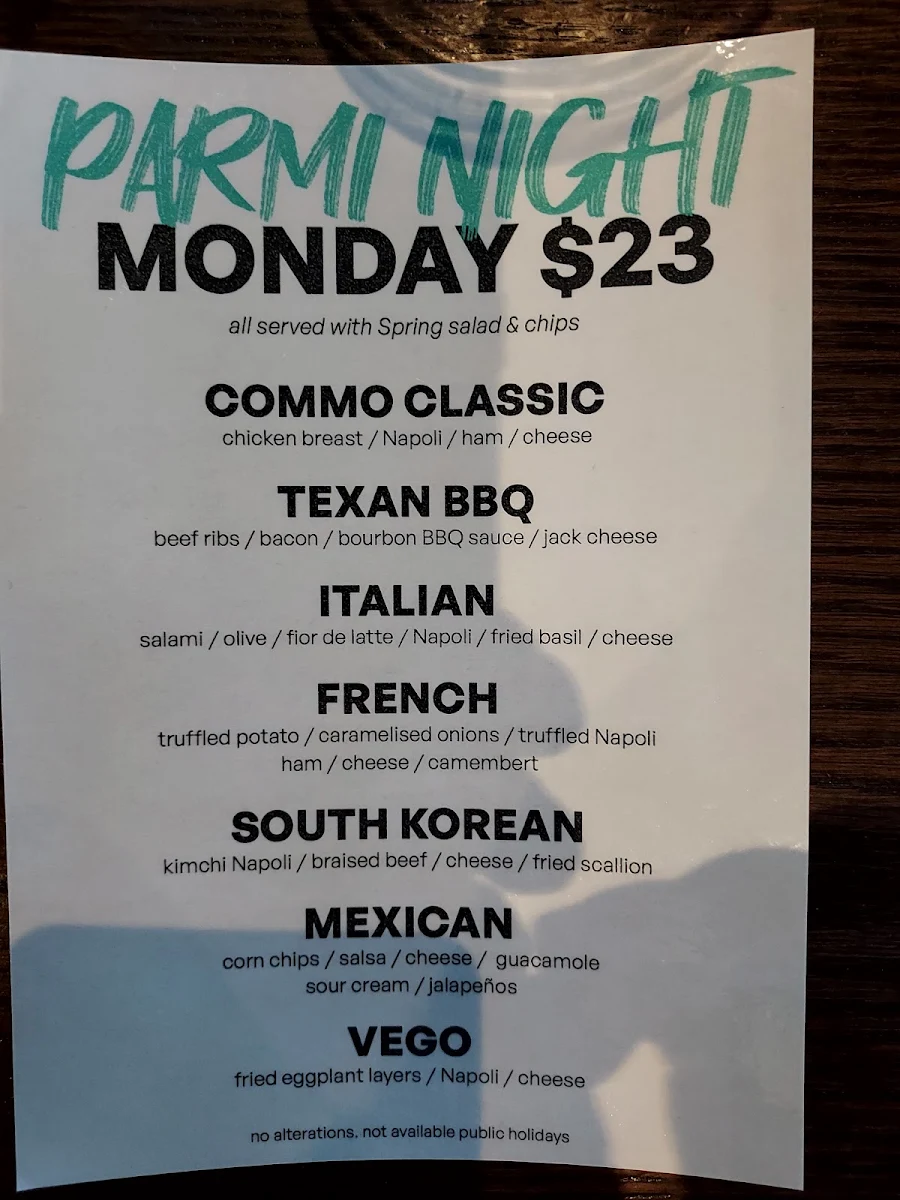 Menu, The Commo (Commun Na Feinne) Hotel