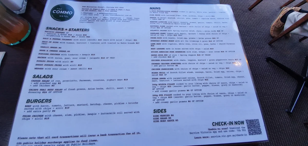 Menu, The Commo (Commun Na Feinne) Hotel