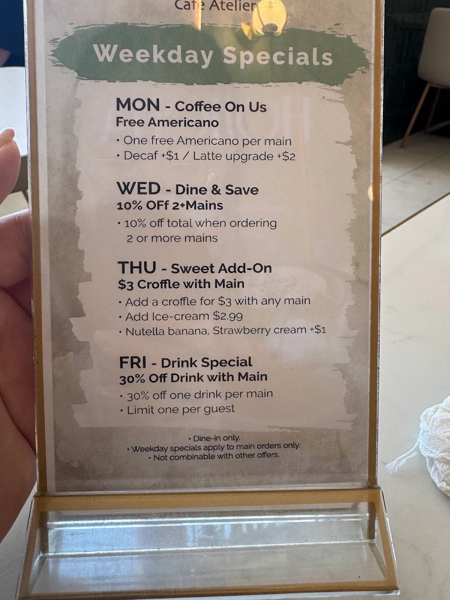 Menu, Cafe Atelier