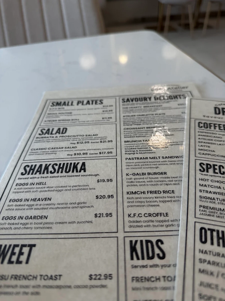 Menu, Cafe Atelier