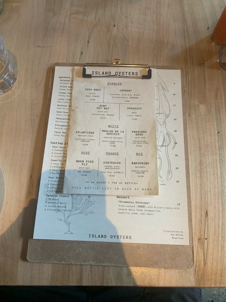 Menu, Island Oysters Restaurant & Bar