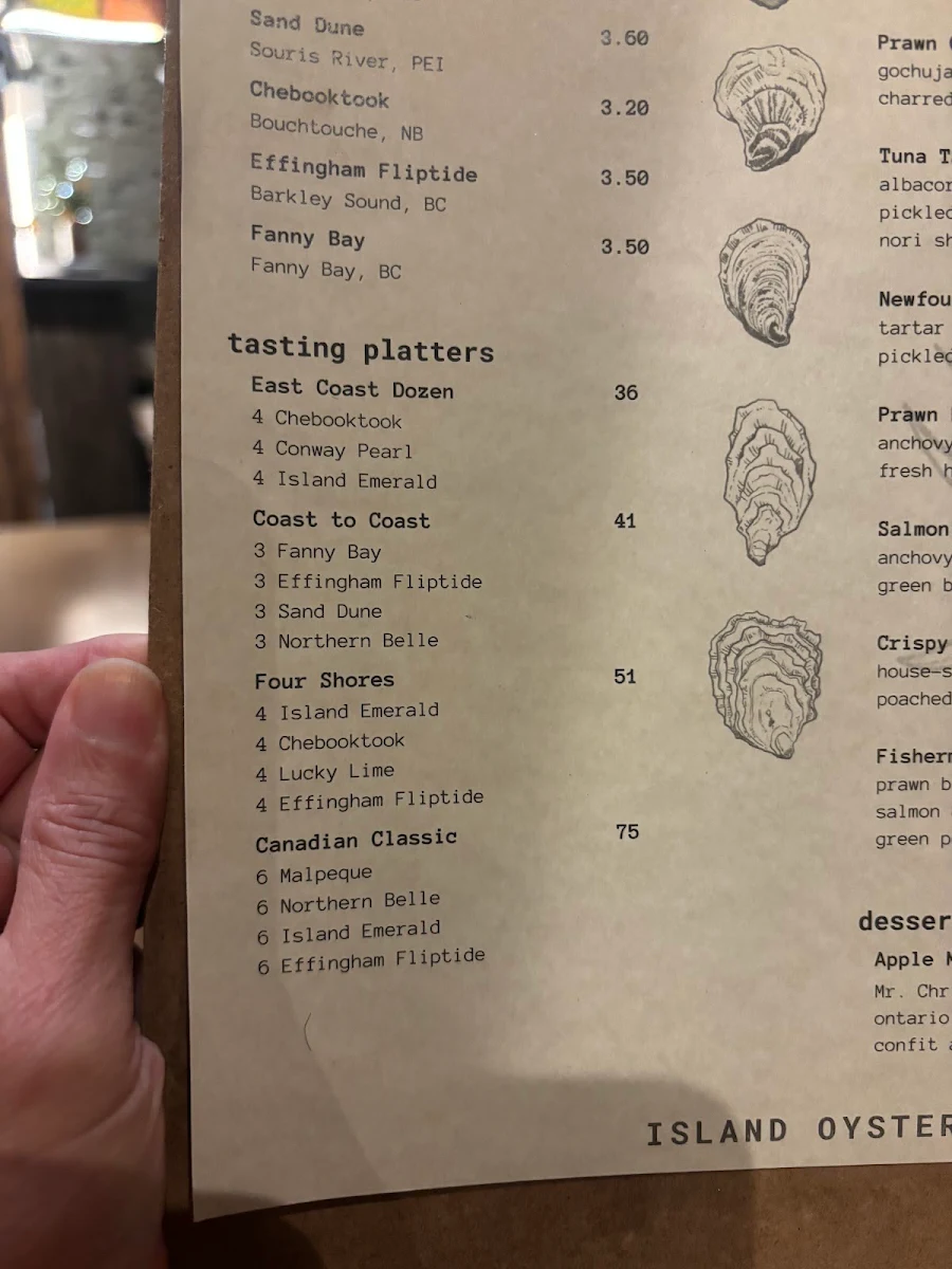 Menu, Island Oysters Restaurant & Bar