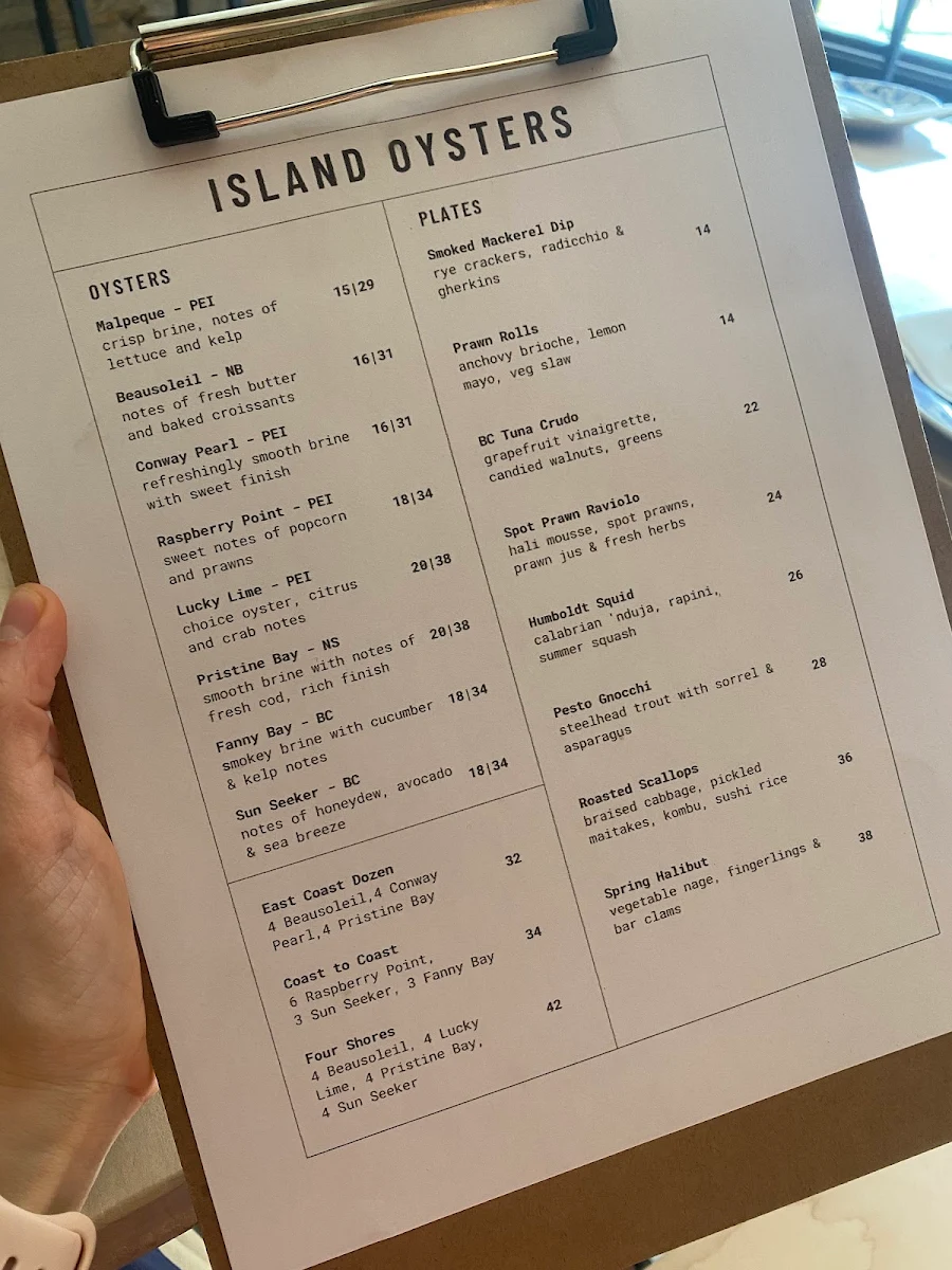 Menu, Island Oysters Restaurant & Bar