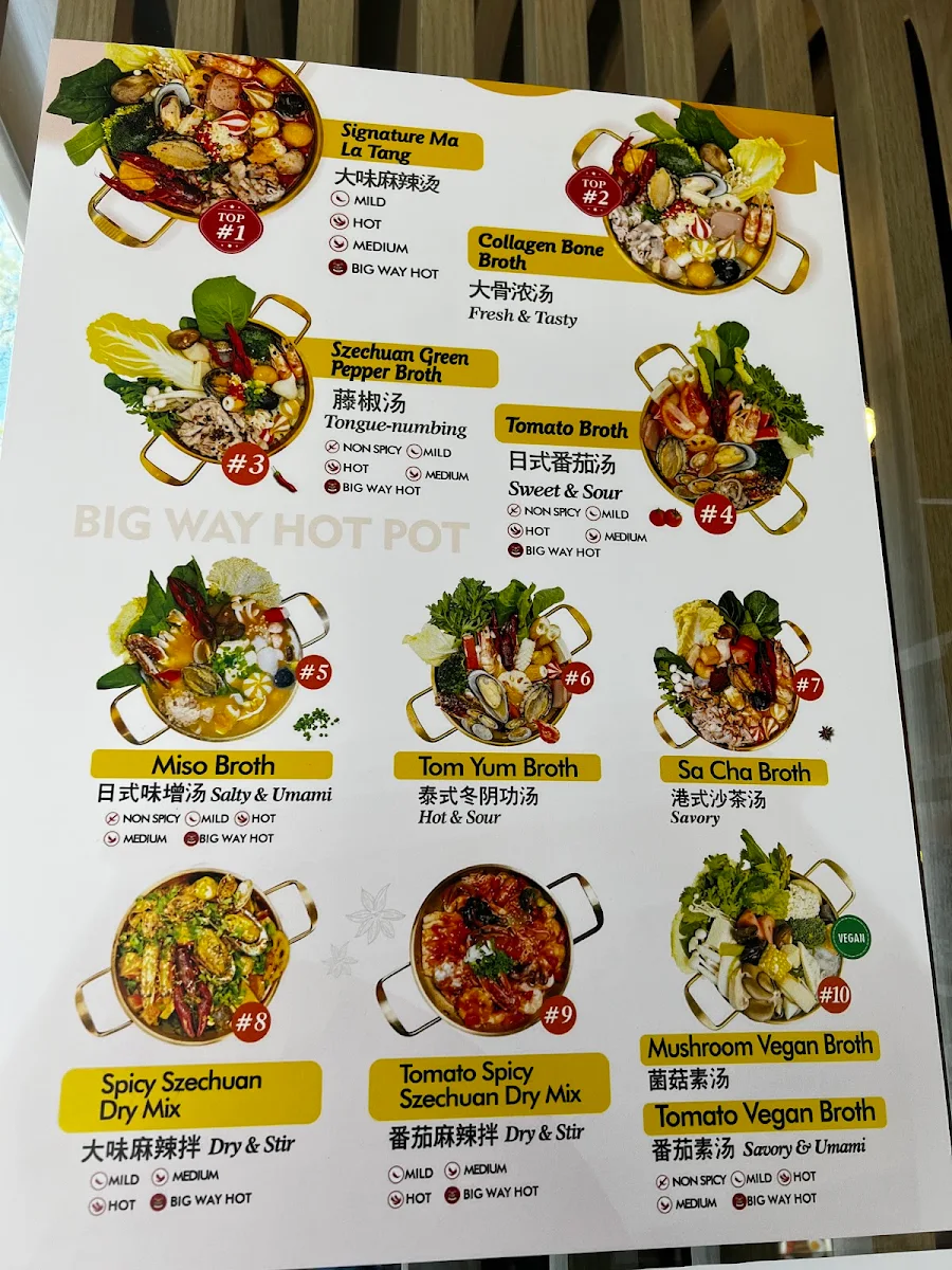 Menu, Big Way Hot Pot (Kerrisdale)