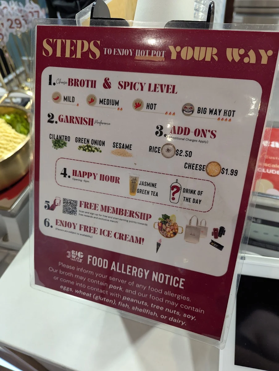 Menu, Big Way Hot Pot (Kerrisdale)