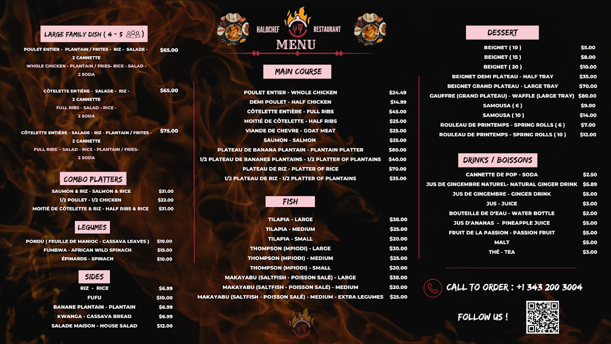 Menu, Halo Chef