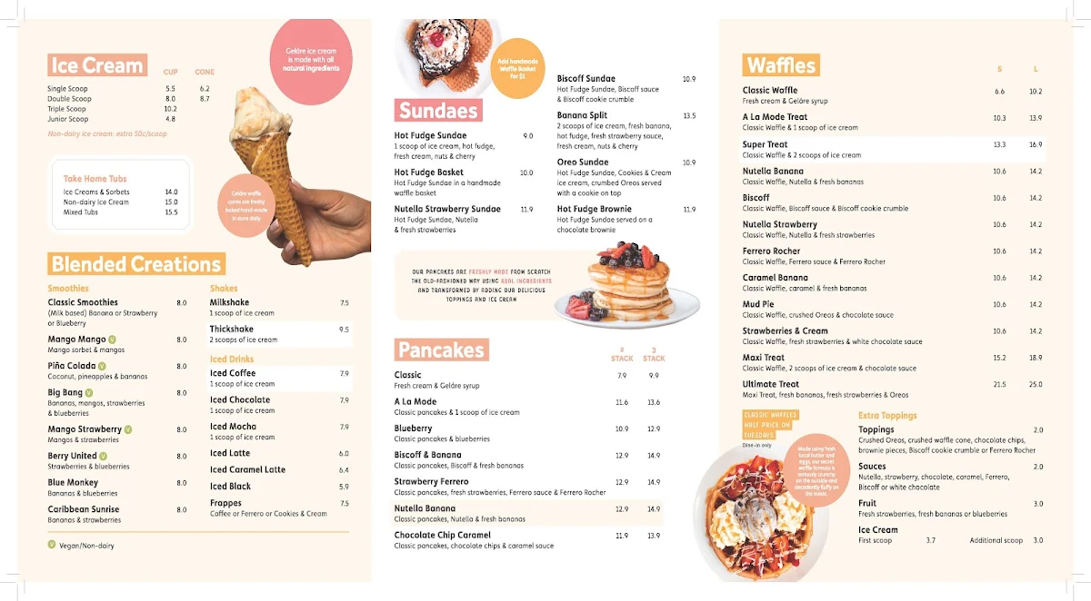 Menu, Geláre Applecross
