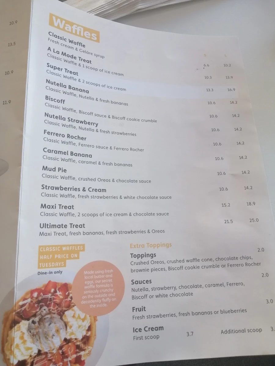 Menu, Geláre Applecross