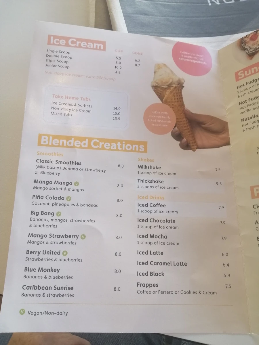 Menu, Geláre Applecross