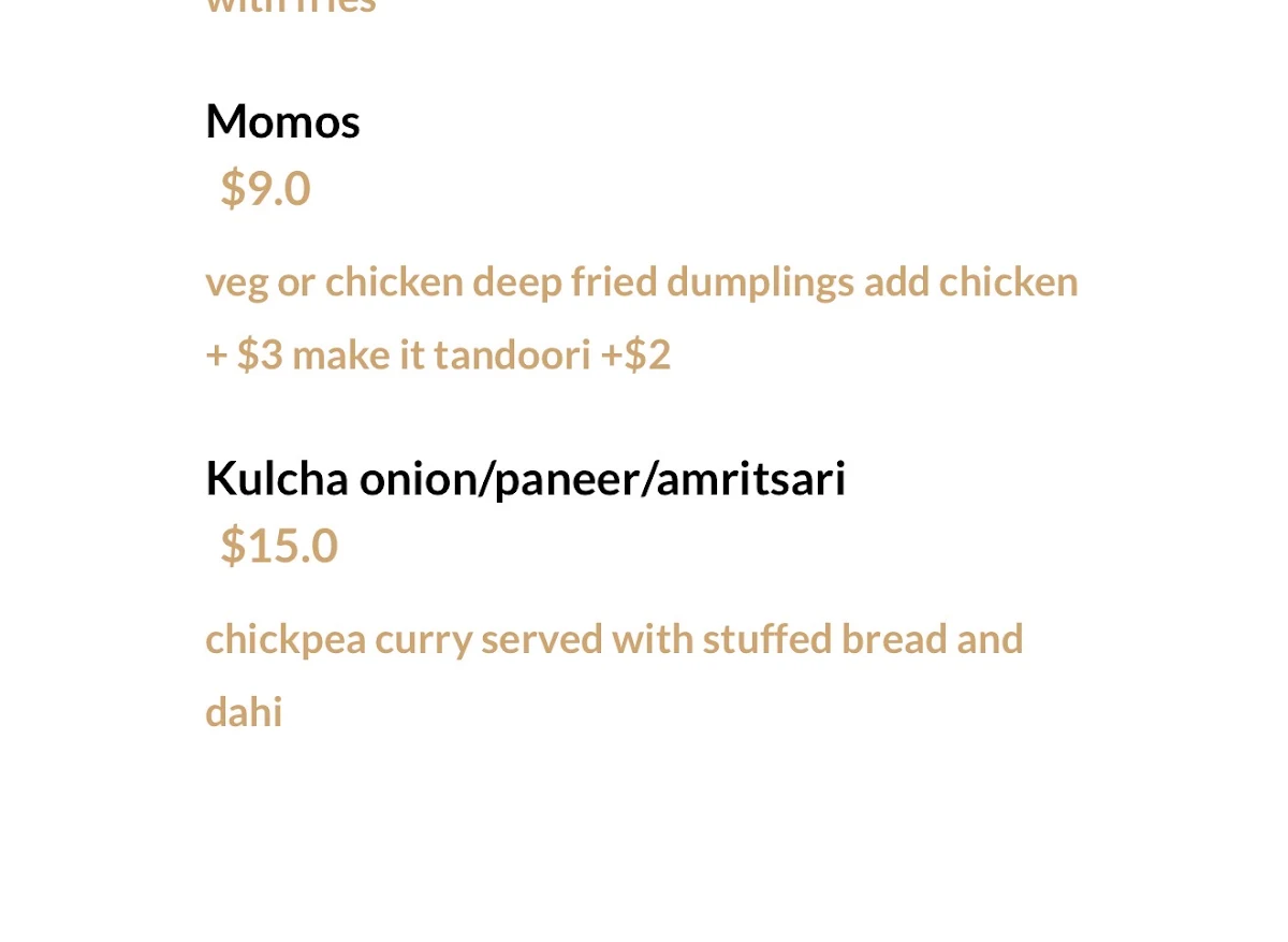 Menu, Spice Club Indian Cuisine