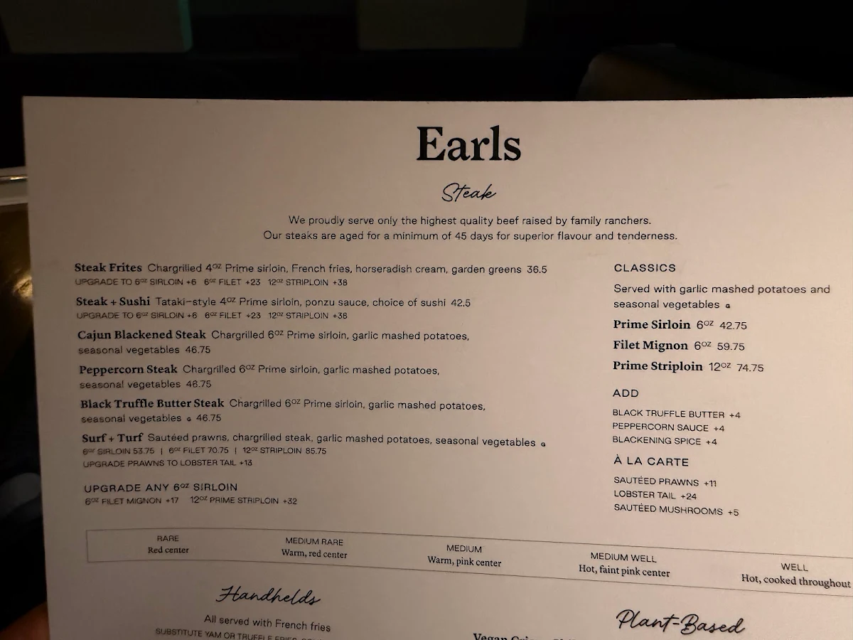 Menu, Earls Kitchen + Bar