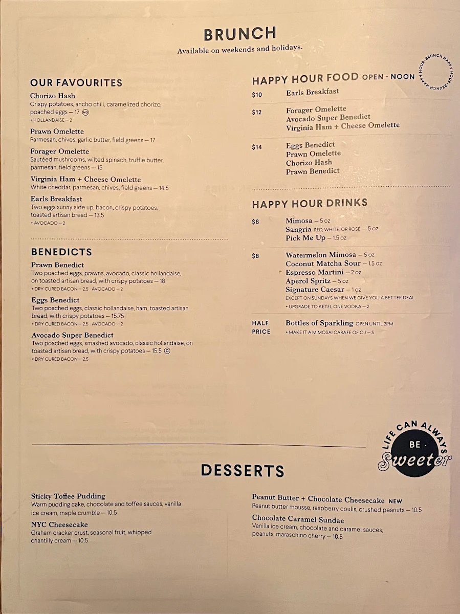 Menu, Earls Kitchen + Bar
