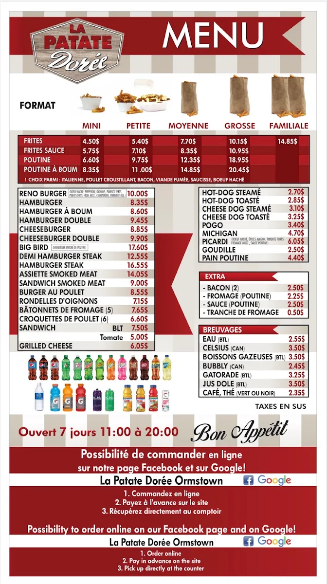 Menu, La Patate Dorée