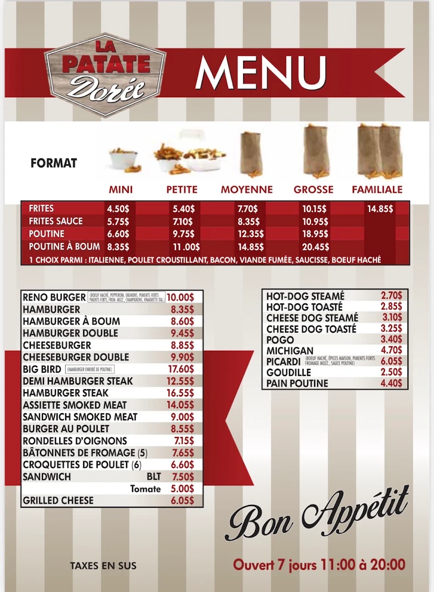 Menu, La Patate Dorée