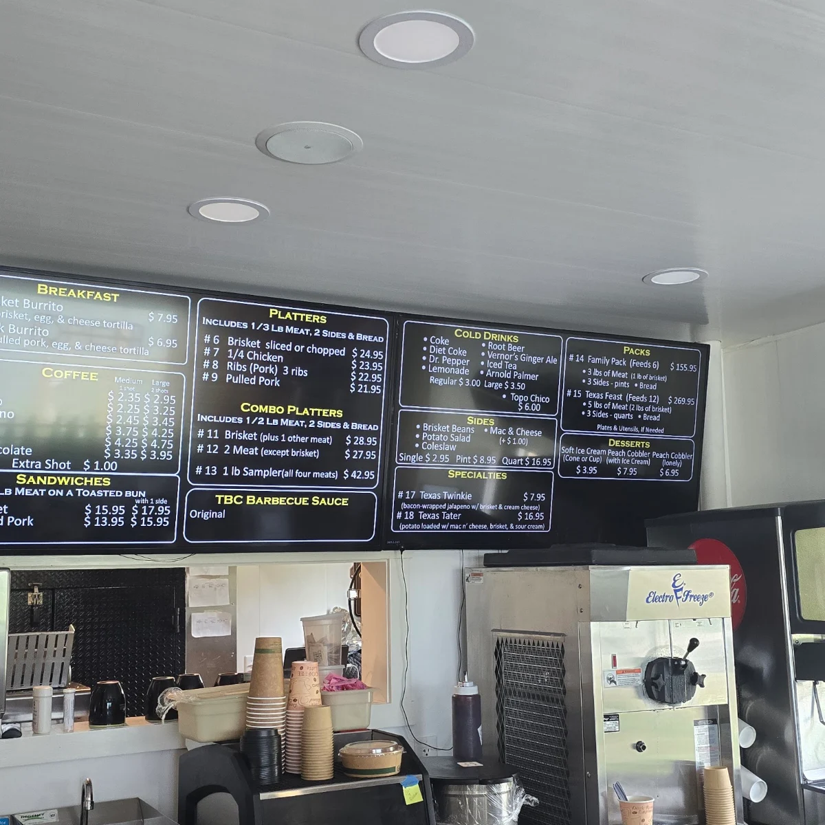 Menu, Texas Barbecue of Canada