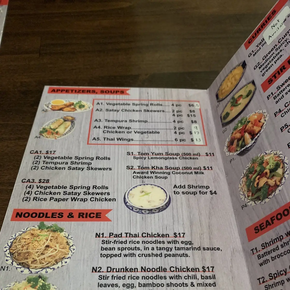 Menu, Nakhon Thai Restaurant
