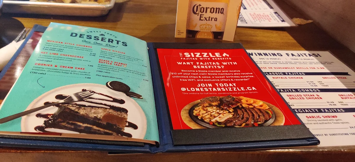 Menu, Lone Star Texas Grill