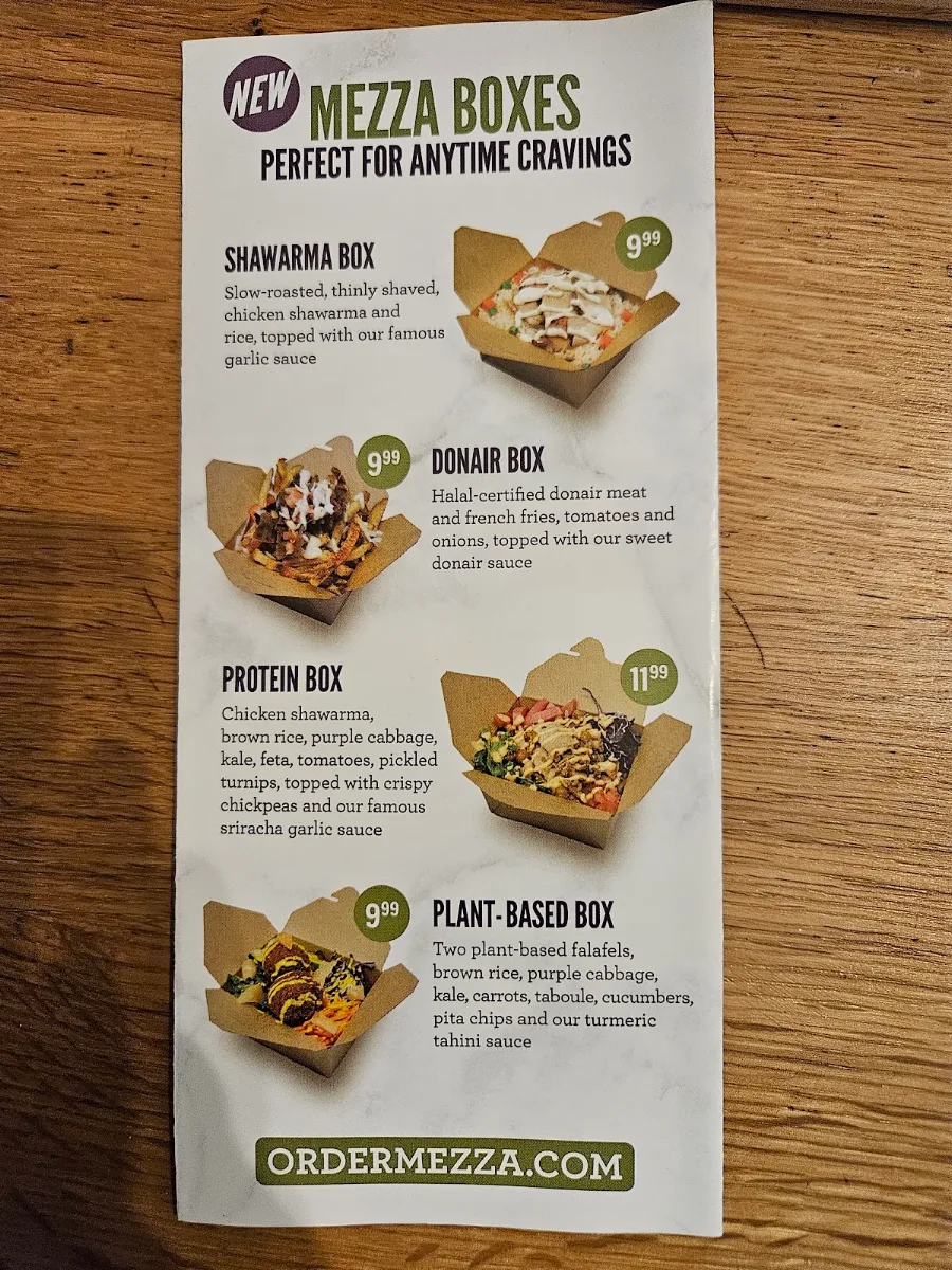 Menu, Mezza Lebanese Kitchen