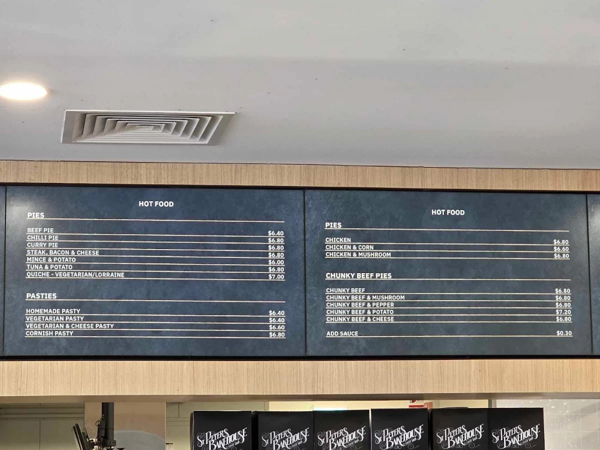 Menu, St Peters Bakehouse and Coffee Shop Elizabeth