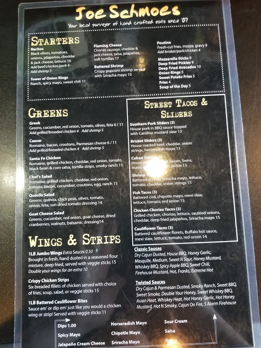 Menu, Joe Schmoe's Eats N Drinks