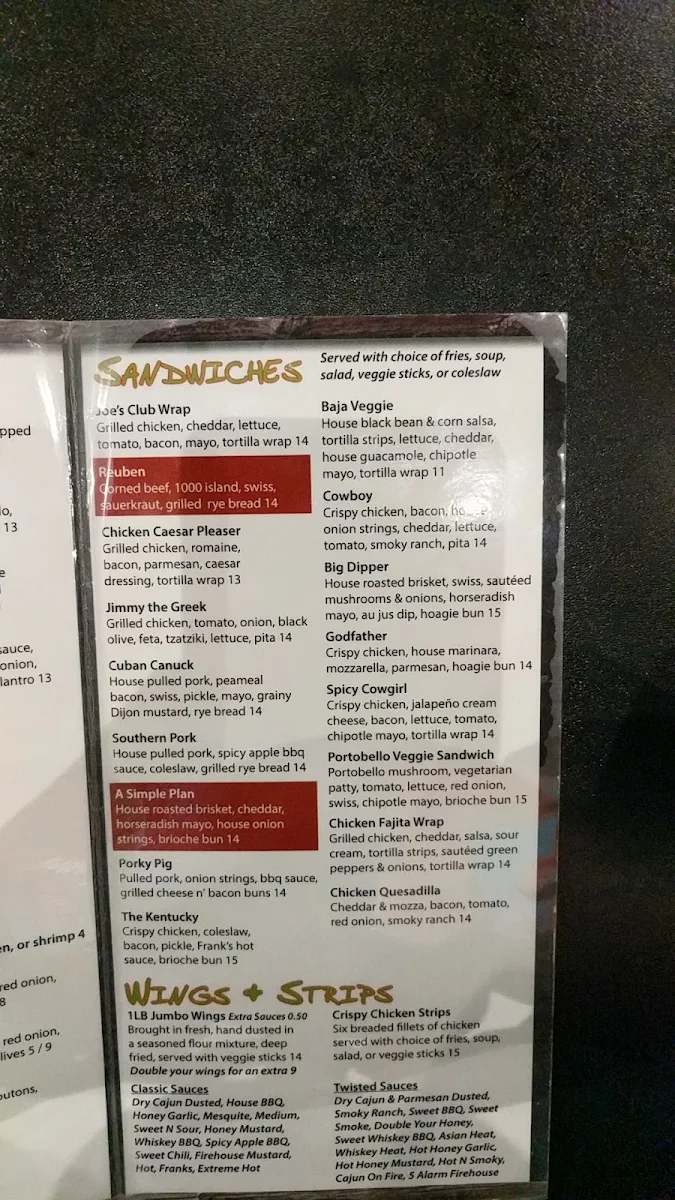 Menu, Joe Schmoe's Eats N Drinks