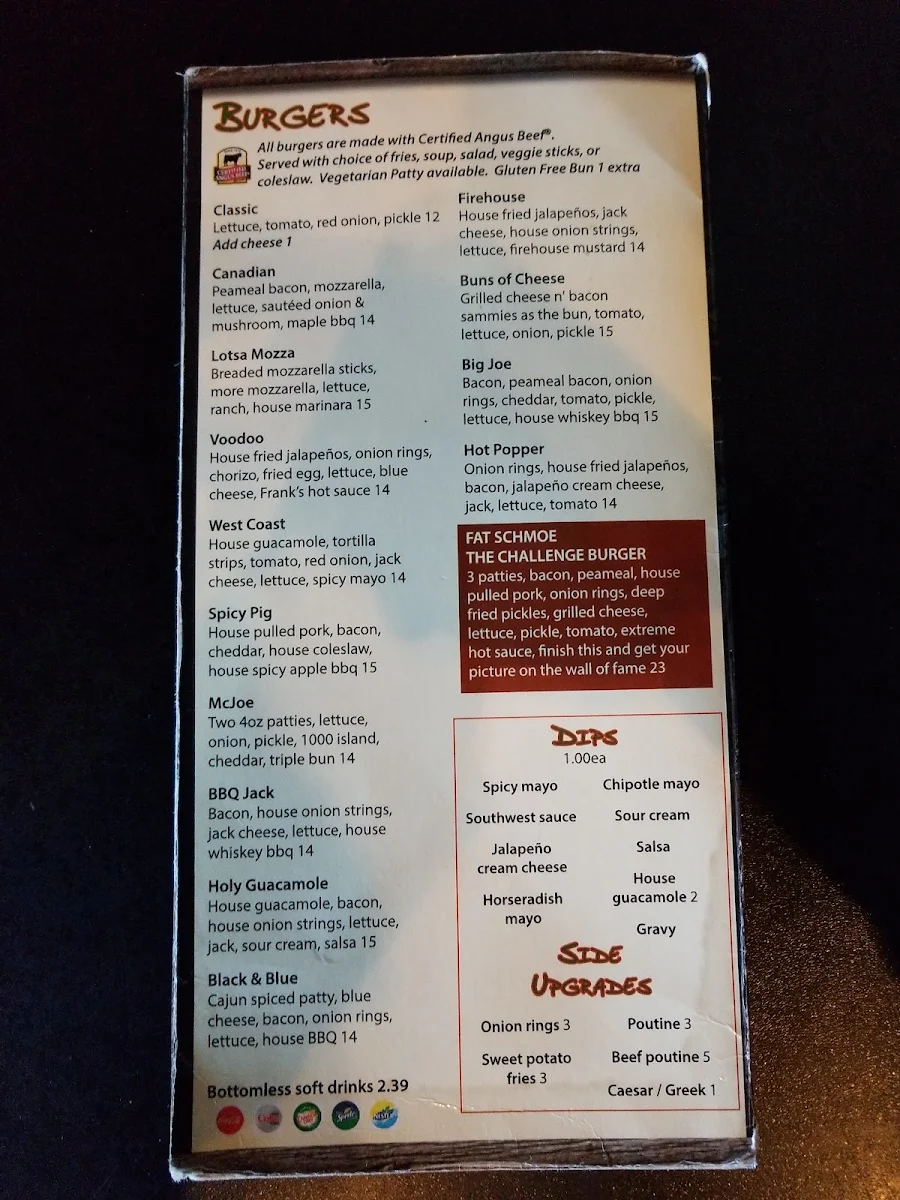 Menu, Joe Schmoe's Eats N Drinks