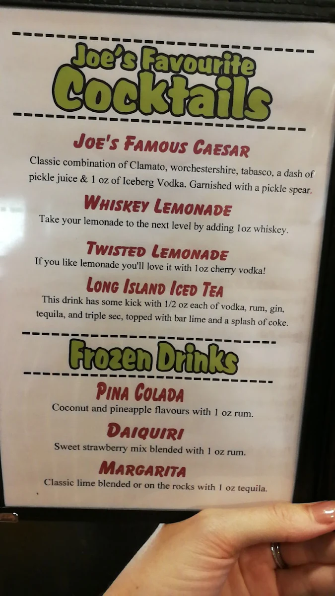 Menu, Joe Schmoe's Eats N Drinks
