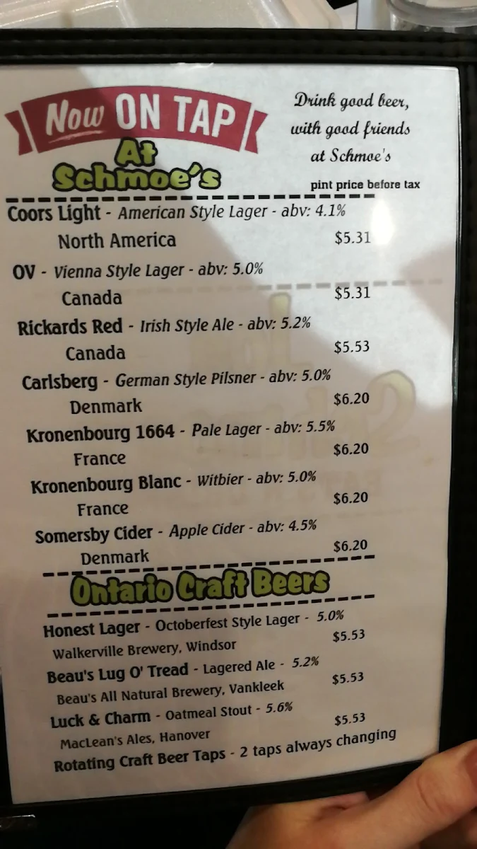 Menu, Joe Schmoe's Eats N Drinks
