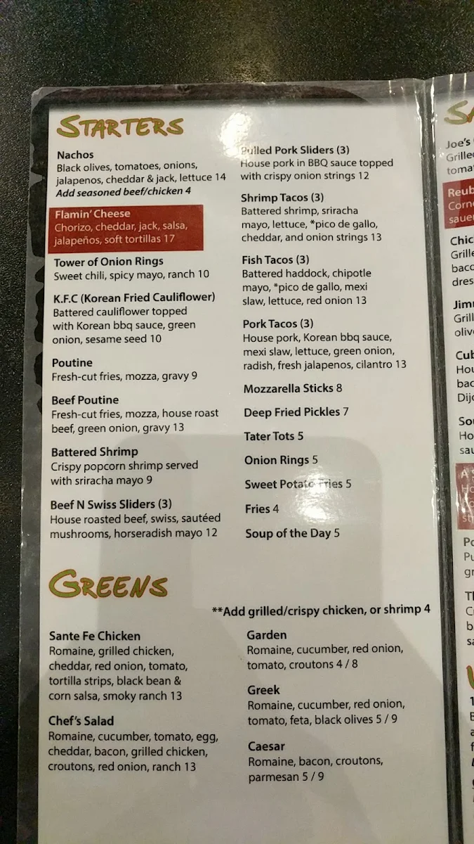 Menu, Joe Schmoe's Eats N Drinks