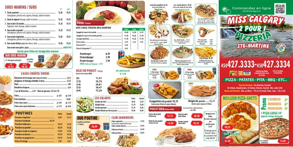 Menu, Pizza Miss Calgary - Pizza 2 pour 1