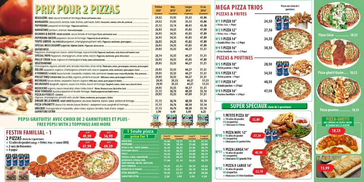 Menu, Pizza Miss Calgary - Pizza 2 pour 1