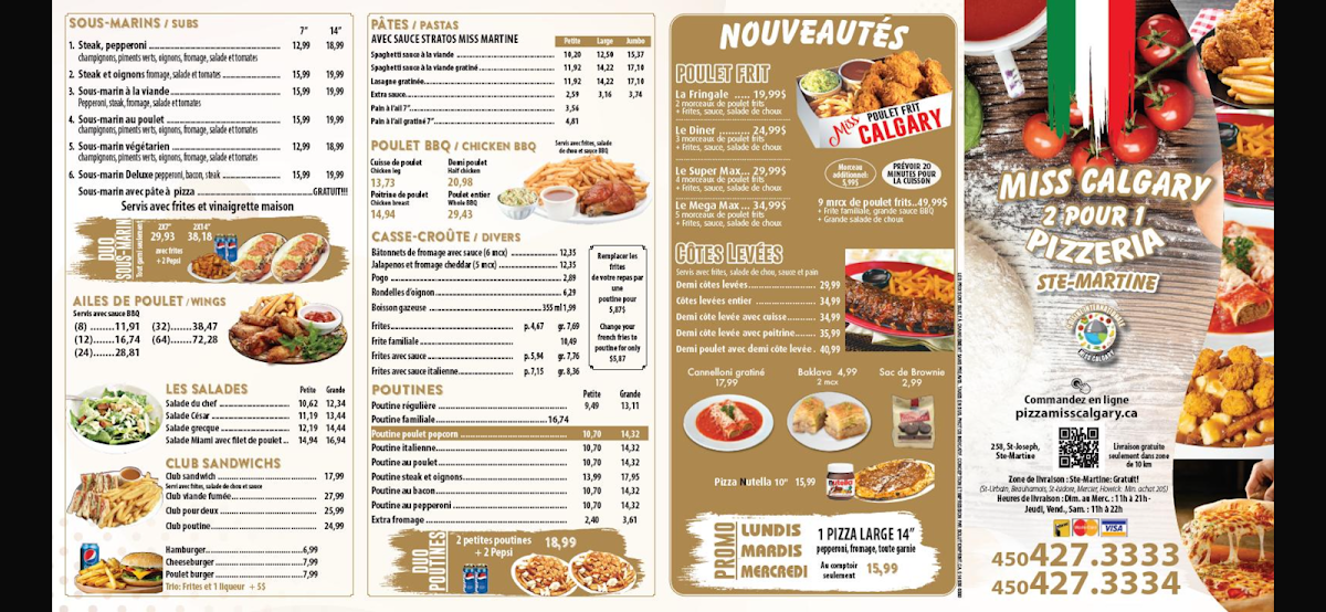 Menu, Pizza Miss Calgary - Pizza 2 pour 1
