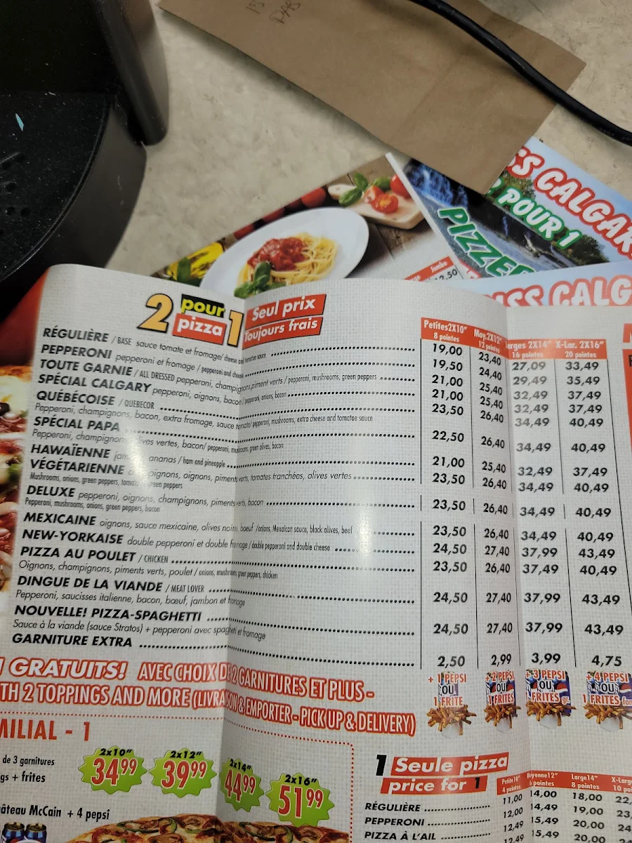 Menu, Pizza Miss Calgary - Pizza 2 pour 1